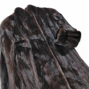 SAGA MINK サガミンク 銀サガ ミンク 毛皮 ロング コート 15号 着丈102cm ブラックブラウン系 MINK リアルファー 柔らか 艶