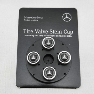 Mercedes-Benz 純正 ブラック・ローレル・リース・エアバルブ・キャップ(黒x銀：4個セット) メルセデス・ベンツ 部品 送料込 追跡有