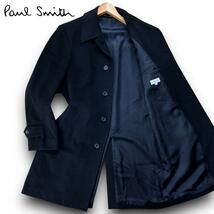 極上アンゴラ100% Lサイズ Paul Smith 【王者の風格】 ポールスミス 比翼 ステンカラーコート ロング丈 ブラック 黒 美シルエット_画像1