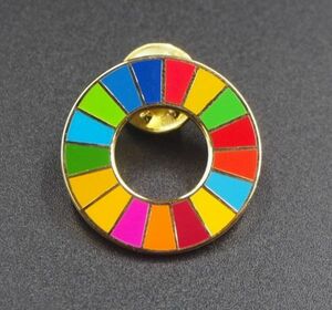 国連ガイドライン対応 SDGs 25mm ゴールドフレーム UNDP ピンバッジ バッチ バッヂ 琅彩 七宝焼 ゴールド！送料無料！