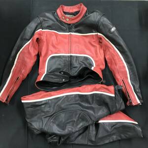 sw071 送料無料！Top Rider トップライダー Original Leather Fashion レザー 上下セット ブラック×レッド Mサイズ