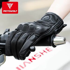 MOTOWOLF バイクグローブ サイクリンググローブ 手袋 レザー 新品送料無料 山羊革 スマホ操作対応 Mサイズ