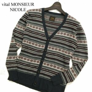 vital MONSIEUR NICOLE ムッシュ ニコル 秋冬 ノルディック柄★ ウール混 ニット カーディガン Sz.46　メンズ　C3T10973_B#E