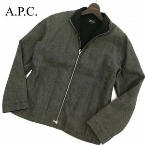 フランス製★ A.P.C. アーペーセー 通年 リネン混★ ダブルジップ ジャケット ブルゾン Sz.M　メンズ グレー APC　C3T10966_B#N