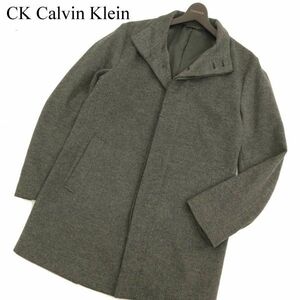 CK Calvin Klein カルバンクライン アンゴラ混★ 比翼ボタン ウール スタンドカラー シングル コート Sz.L　メンズ 灰　C3T10967_B#N