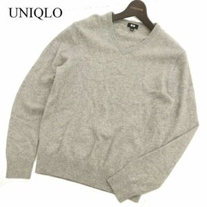 UNIQLO ユニクロ 秋冬 高級!! カシミヤ100％★ Vネック ニット セーター Sz.M　メンズ グレー　C3T10955_B#K