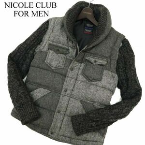 NICOLE CLUB FOR MEN ニコルクラブ フォーメン 袖着脱可★ 中綿 ウール混 切替 ニット ジップ ジャケット Sz.48　メンズ 灰　C3T11058_B#N