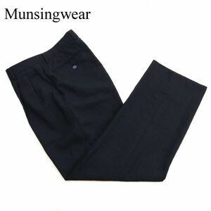 Munsingwear マンシングウェア 通年 ウール★ 2タック チェック スラックス パンツ Sz.79　メンズ ネイビー ゴルフ　C3B04505_B#R