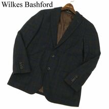 Wilkes Bashford タカキュー 秋冬 イタリア製生地 カシミヤ混★ ウール チェック テーラード ジャケット Sz.L　メンズ 紺　C3T11068_B#N_画像1