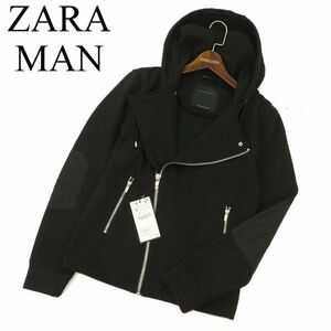 【新品 未使用】 ZARA MAN ザラ マン 裏起毛★ スウェット フーディー ライダース ジャケット ブルゾン Sz.S　メンズ 黒　C3T11085_B#N