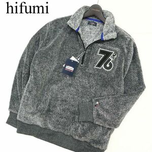 新品★ 未使用 hifumi ヒフミ 秋冬 76 ナンバリング ワッペン★ ハーフジップ フリース トレーナー Sz.LL　メンズ 灰 ゴルフ　C3T11050_B#B