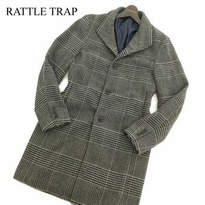 RATTLE TRAP M0593FC201メンズビギ ウール混★グレンチェック フェイク メルトン スタンドカラー コート Sz.L　メンズ 灰　C3T11248_C#N