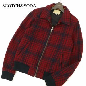 SCOTCH&SODA スコッチ&ソーダ 秋冬 ウール★ チェック ジャケット ブルゾン Sz.S　メンズ ネイビー × 赤　C3T11211_C#N