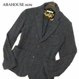 ABAHOUSE ecru アバハウス エクリュ 秋冬 ウール混★ ネップ 2B ニット テーラード ジャケット Sz.2　メンズ ネイビー　C3T11201_C#N