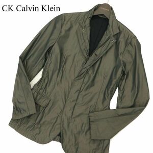 CK Calvin Klein カルバンクライン 通年 光沢★ ジップ 比翼仕立て ジャケット Sz.M　メンズ 緑カーキ 日本製　C3T11196_C#O