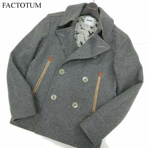 FACTOTUM ファクトタム 【裏地 イーグル柄】 メルトン ウール★ 中綿 ショート丈 Pコート Sz.46　メンズ グレー 日本製　C3T11627_C#N