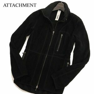 ATTACHMENT アタッチメント ウール カシミヤ混★ フード収納 フリース ジップ ジャケット ブルゾン Sz.1　メンズ 黒 日本製　C3T11600_C#N