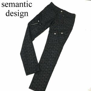 semantic design セマンティック デザイン 通年 ダイヤ柄★ ストレッチ スリム カーゴ ワーク パンツ Sz.M　メンズ グレー　C3B04687_C#R