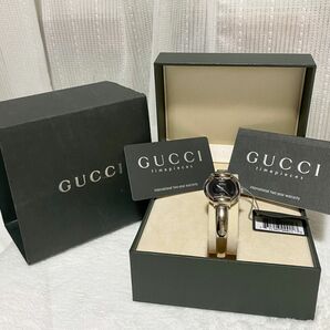 GUCCI 箱/保証書付 グッチ QZ 1400L バングルウォッチ 黒文字盤 レディース腕時計