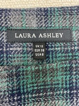 (I11035) ローラアシュレイ LAURA ASHLEY ウールコットン混 チェック柄 ひざ丈 ノースリーブワンピース UK12 グリーン系_画像2