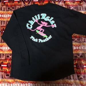 Chillax ピンクパンサー コラボ ルーズシルエット 長袖 Tシャツ ブラック Lサイズ ロンT ビッグシルエット Chill&Relax pink panther