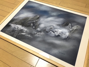 送料込み）「吹雪の冬山」　画家不明　