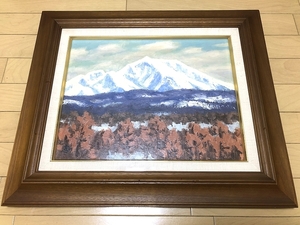 送料込み）油彩「冬の雪山」　画家不明　