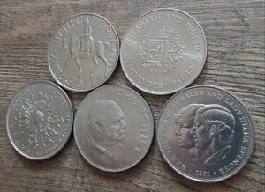 英国 イギリス ブリティッシュ クラウン コイン 5シリング 5種類28g 39mm 本物 1965年1972年1977年1980年1981年エリザベス女王結婚記念