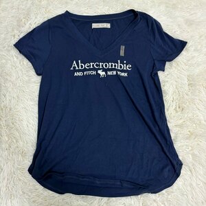 1円～　Abercrombie&Fitch アバクロ　アバクロンビーアンドフィッチ　Tシャツ　カットソー　ネイビー　コットン　サイズM　ロゴ　デカロゴ