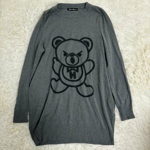 １円～　HYSTERIC GLAMOUR　ヒステリックグラマー　アンゴラ　ニット　グレー　ファックベアー　　サイズF　セーター　ニットワンピース