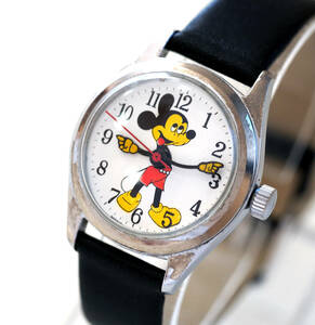 ミッキーマウス 1970年代 機械式手巻き 腕時計 ベルト新品 ディズニー センターセコンド ジャンク メンズサイズ レアモデル 秒針 Disney