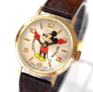 整備済 希少 50周年記念 ミッキーマウス 1970年代 BRADLEY 機械式手巻き 腕時計 ベルト新品 ディズニー ブラッドレイ 金色メッキ ゴールド