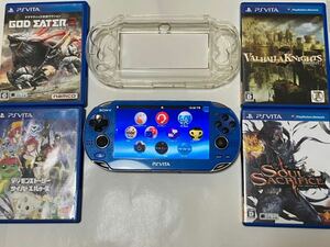 【ZC-13】液晶綺麗☆動作品☆SONY ソニー PlayStation Vita PSVITA PCH-1000 サファイアブルー+メモリカード8GB+ゲームソフト4本付き！60s