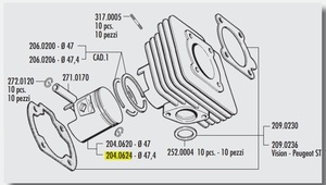 POLINI 204.0624 ピストンキット 47.4mm HON/YAM 空冷/水冷 47mmキット用　オーバー サイズ(10009)