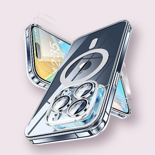 iPhone15Pro クリアケース Magsafe対応 ガラスフィルム付き 透明 耐衝撃 黄変防止 カメラ全面保護