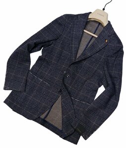 冬の着こなしが洒脱になる、ヴィンテージ調ジャージーJK！【 SARTORIA LATORRE / サルトリア ラトーレ (伊 】紺チェック スリムJK 44 /XS