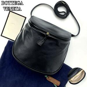 美品■BOTTEGA VENETA ボッテガヴェネタ マルコポーロ ショルダーバッグ リザード型押し ブラック レザー タッセル イントレチャート 黒