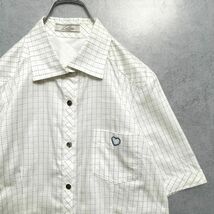 レリアン　高級　刺繍ロゴ　チェック　ポケット付　半袖シャツ　ホワイト　レディース　9サイズ　Leilian_画像2