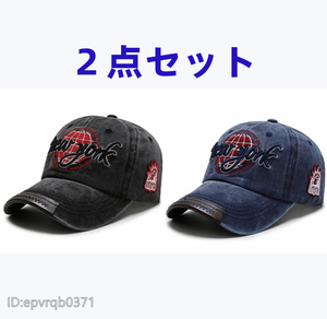 ２点セット◇野球帽 メンズ キャスケット 新品 刺繍 帽子 ゴルフキャップ 英文字 フリーサイズ 調節可能 黒/青