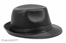 ソフト帽 新品 メンズ レザーキャップ ジャズハット 紳士 革帽子 中折れハット フリーサイズ 58-59センチ /黒_画像3