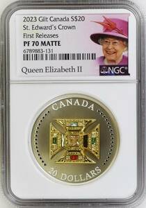 ★★ 稀少 最高鑑定 カナダ 2023年 QEⅡ St. Edward's Crown 20＄ 1oz .9999銀貨 NGC PF70MATTE ★★