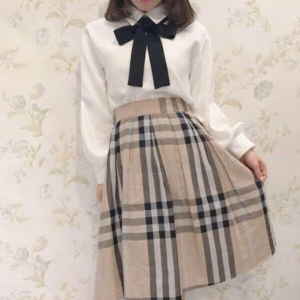 evelyn チェック スカート 膝丈 リボン付き エブリン