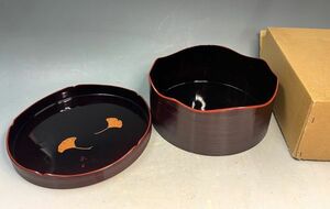 [ Urasenke ][ now day .. paint Chitose tray ] tea utensils ginkgo biloba wooden lacquer ware lacquer tray point front paper box y09555500