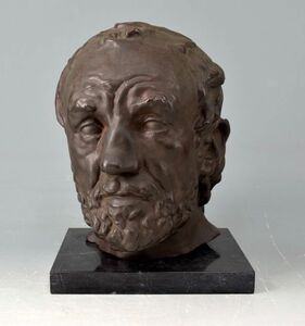 オーギュスト・ロダン「鼻のつぶれた男 （ブロンズ レプリカ）」 A.Rodin オブジェ 銅像 頭像 西洋美術 大理石板添 高25cm y91607407
