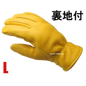 CHURCHILL GLOVE 裏地付 GOLD L/チャーチルグローブ金色ゴールドシンサレート100g裏地付バイク用定番手袋レザーグローブ鹿革本革防寒防風