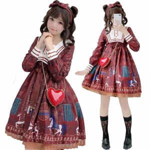 リボン カチューシャ付き クマ お嬢様 ワンピース ゴスロリ lolita ロリータ メイド服 長袖 メリーゴーランド M