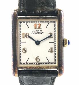 【SK1080】希少 Cartier カルティエ マストタンクヴェルメイユスクエア飛びアラビア590005 Qz 腕時計ヴィンテージ 925 レディースφ48.65