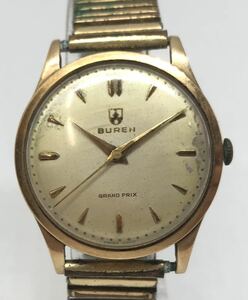 【HT4746】ジャンク品 BUREN ビューレン GRAND PRIX グランプリ 手巻き ゴールド文字盤 3針 メンズ腕時計