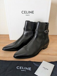 新品 CELINE JACNO ジョードプル レザーブーツ 42 シャイニーカーフスキン リザード型押し エディスリマン サンローランパリ セリーヌ