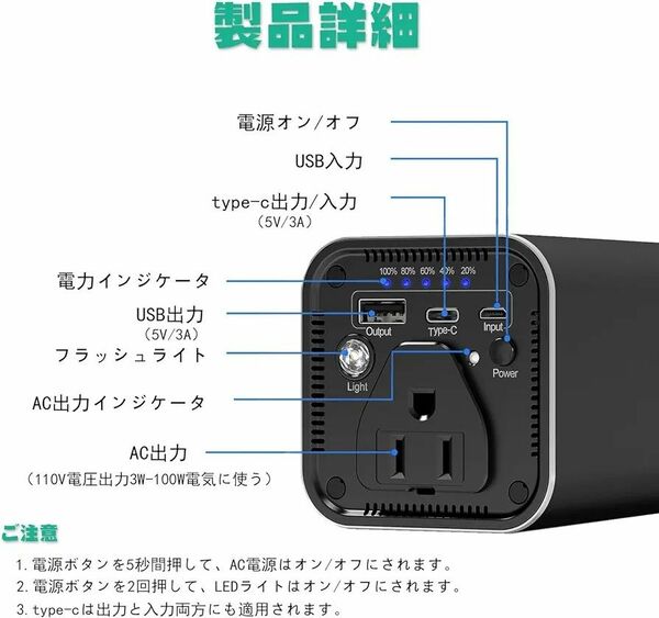 ポータブル電源 3 1200mAh 予備電源 モバイルバッテリー 急速充電 ACコンセント 車中泊 電源 防災グッズ 